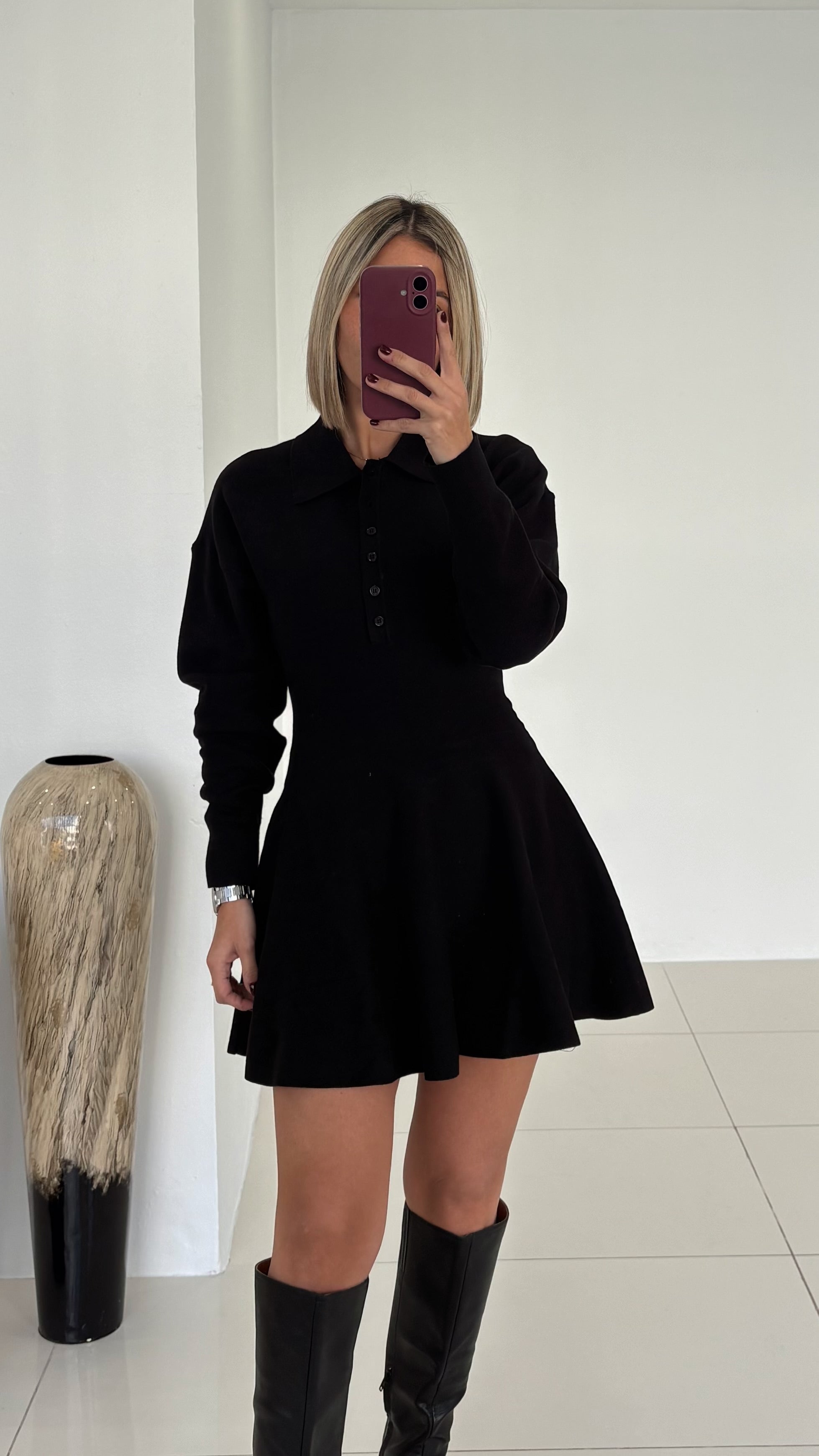 (Black) The Knit Sweater Dress – BundaStylee