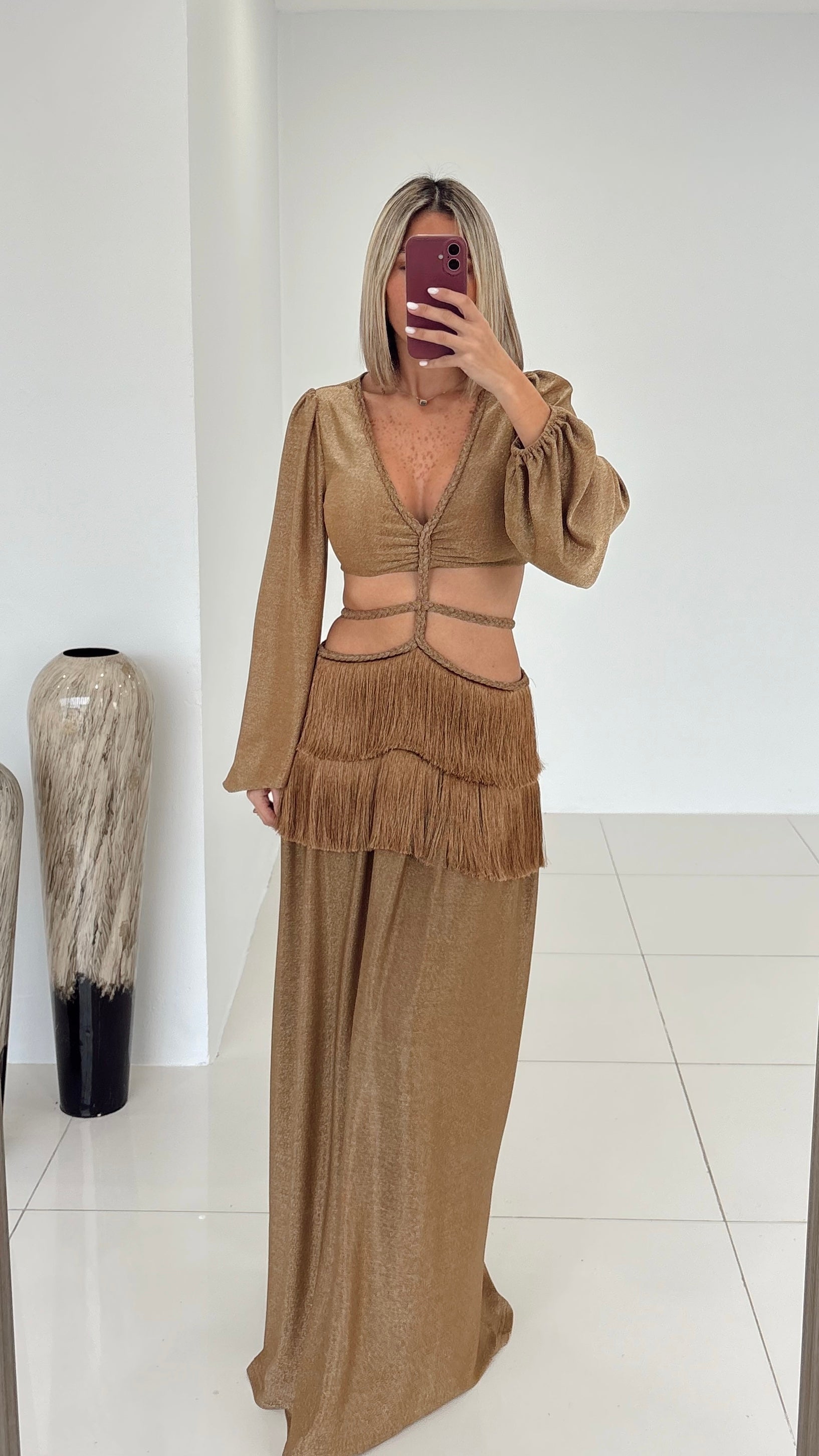 Gold Metallic/ Fringe Dress BundaStylee Gold Metallic/ Fringe Dress BundaStylee