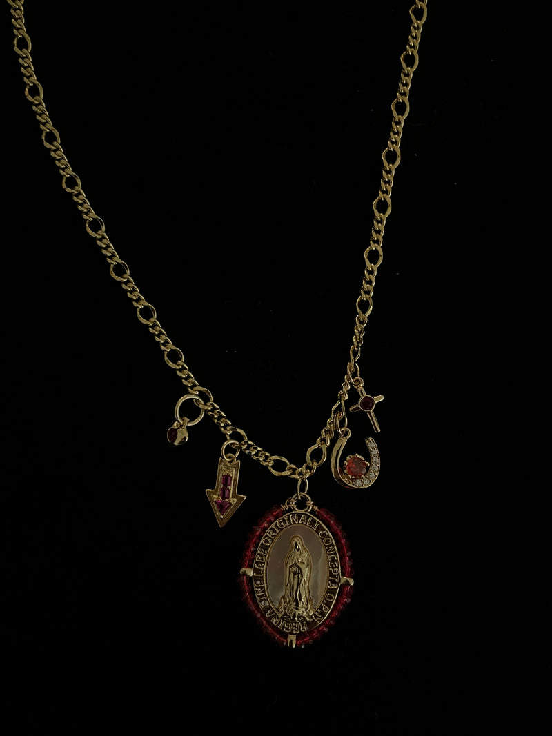 Pink Virgencita and Dainty Charm Necklace