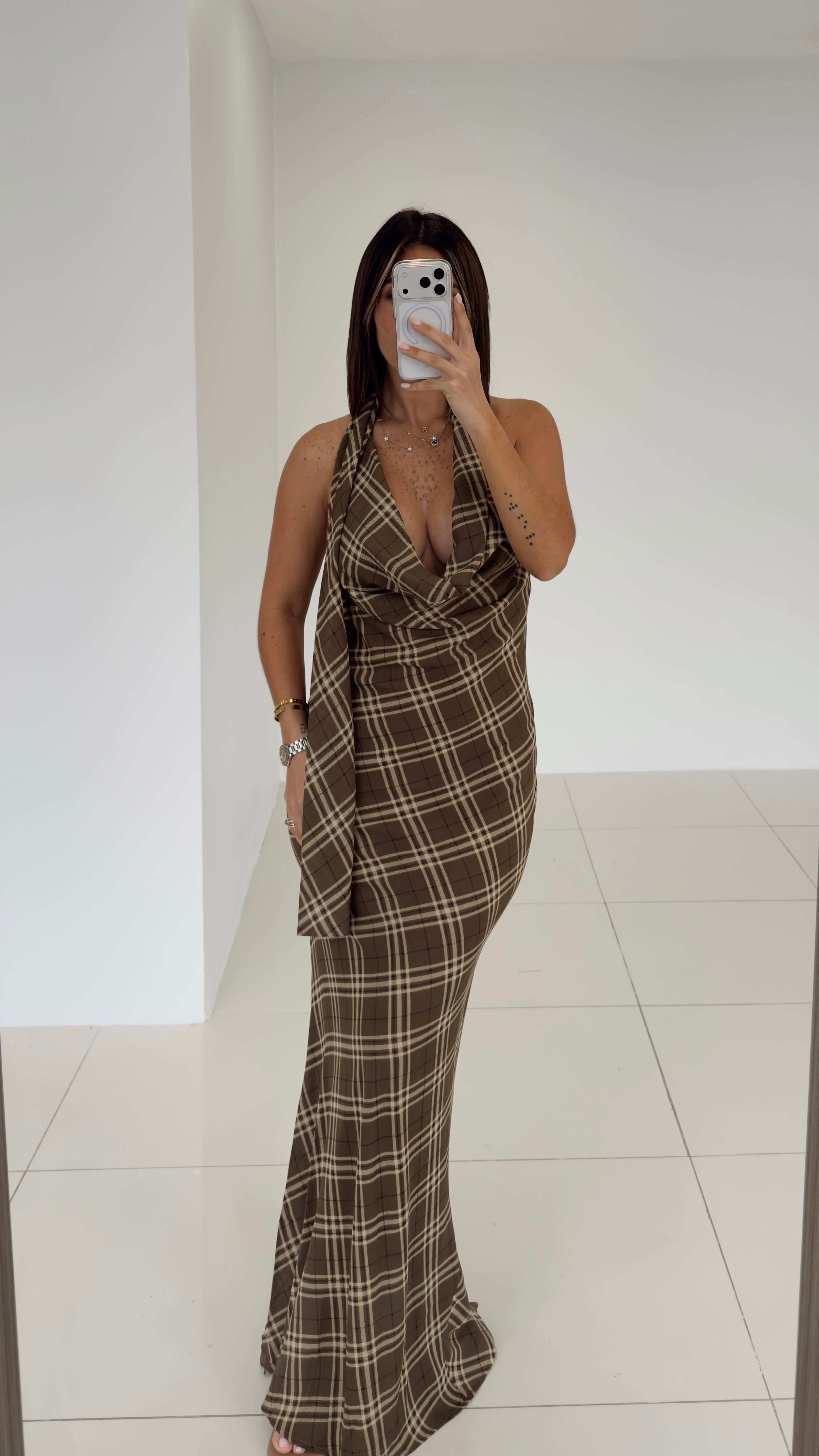 brown plaid maxi dress Spring Plaid Maxi Dress – BundaStylee
