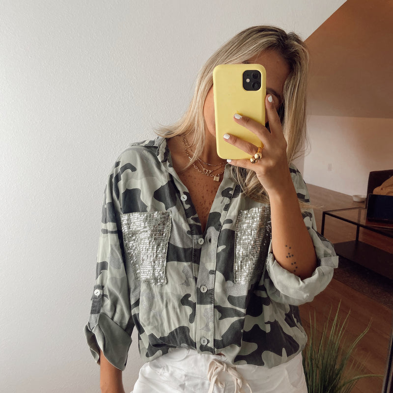 Button Down Camo Blouse