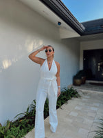 Halter DenimWhite Jumpsuit