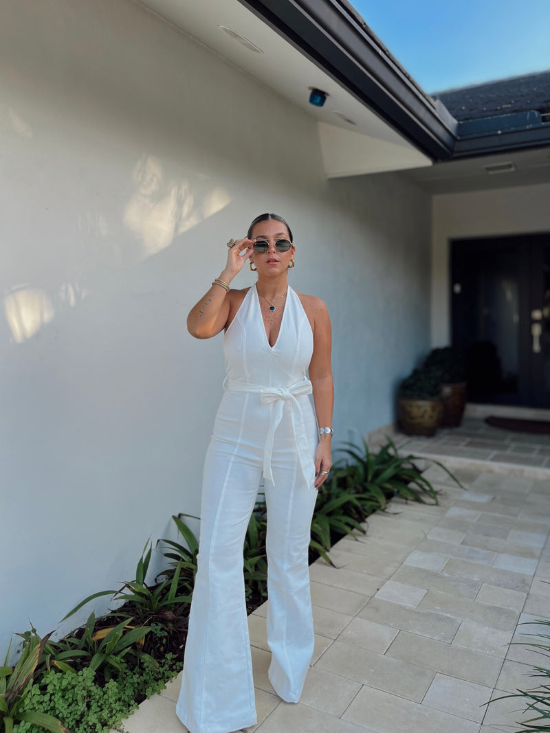 Halter DenimWhite Jumpsuit