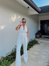 Halter DenimWhite Jumpsuit