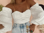 White Detailed Balloon Sleeve Top