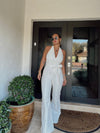 Halter DenimWhite Jumpsuit