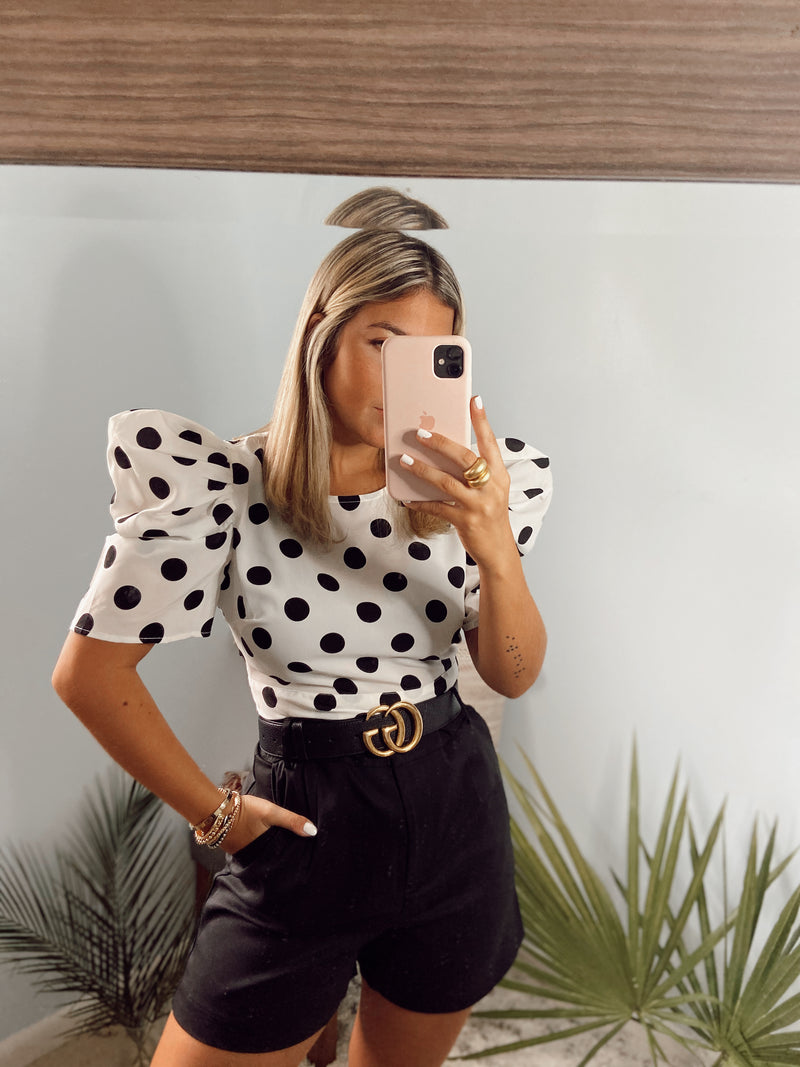 Bold Polka Top in White